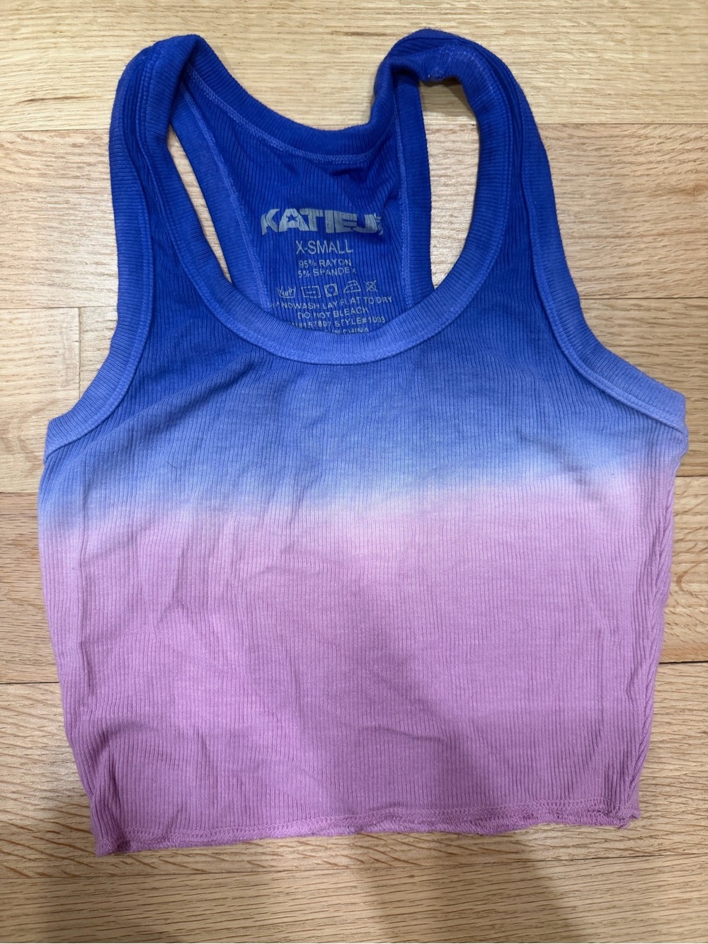 Katie J NYC Crop Livi Ribbed Tank Top - Dip Dye Blue to Lavender